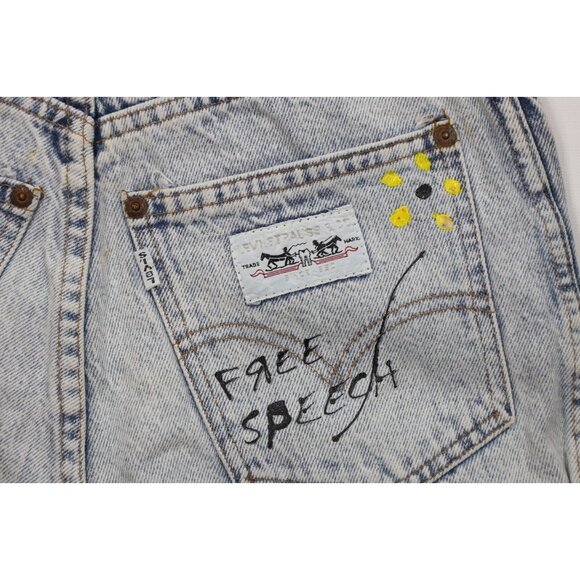 Vintage 70s 80s Levis Womens 26 Hand Painted Free Speech Acid Wash Shorts USA - Picture 10 of 14